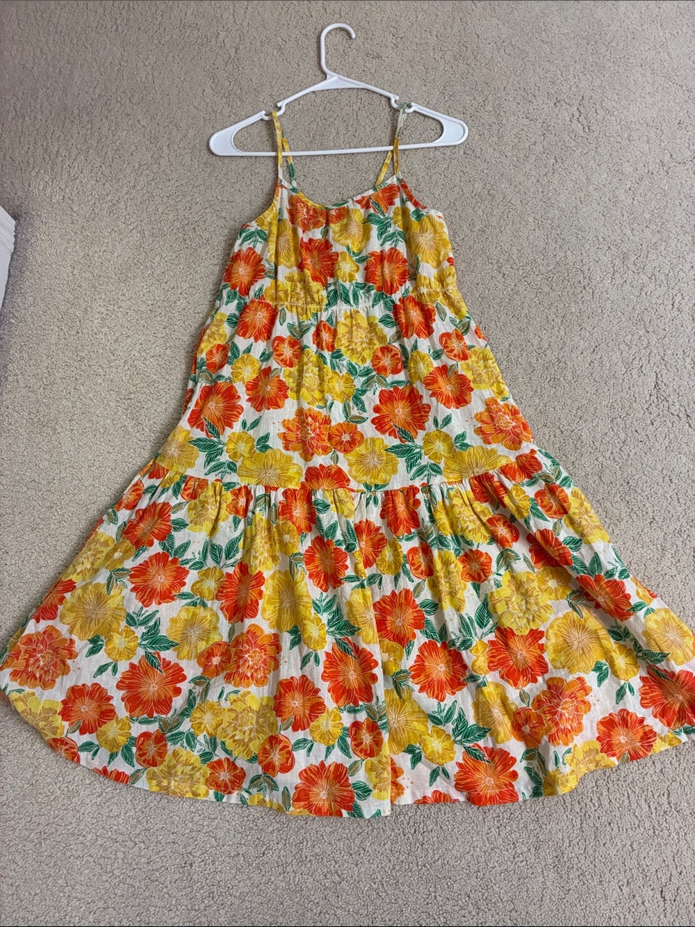 Zara Girls Floral Sundress - Yellow & Orange 52% linen, 48% cotton